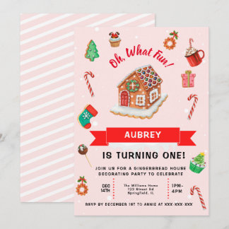 Pink Gingerbrett Weihnachten Erster Geburtstag Einladung