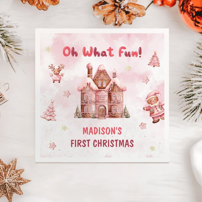 Pink Gingerbrett Weihnachten Erster Geburtstag Serviette (Von Creator hochgeladen)