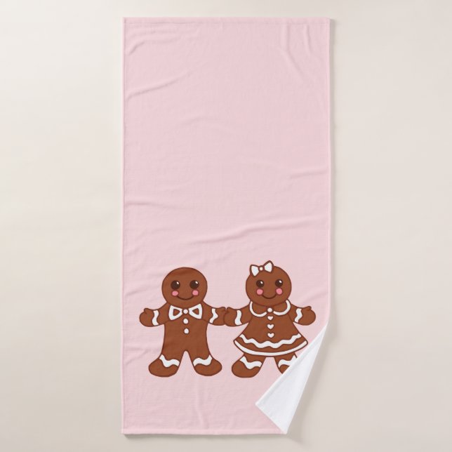 Pink Gingerbrot Boy & Girl Bath Handtuch Badehandtuch (Badehandtuch)