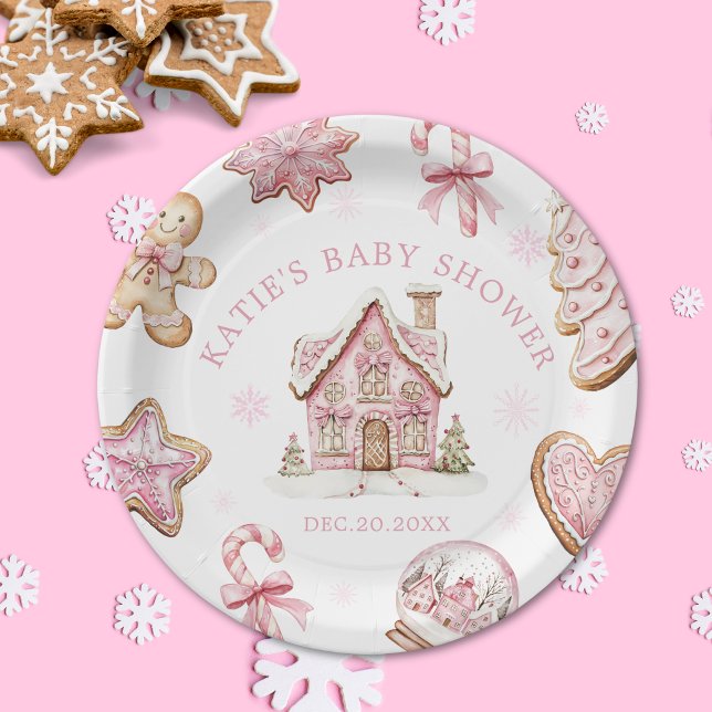 Pink Gingerbrot Cookie Babydusche Papierplatte Pappteller (Von Creator hochgeladen)