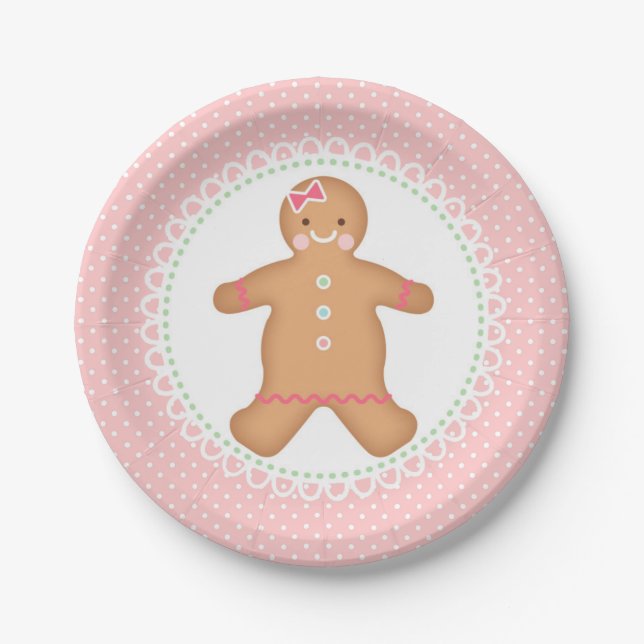 Pink Gingerbrot Cookie Pappteller (Vorderseite)