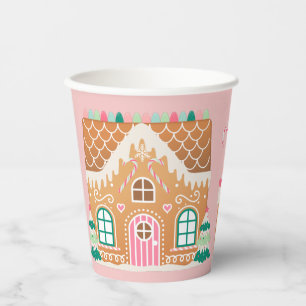 Pink Gingerbrot House Paper Cups Pappbecher