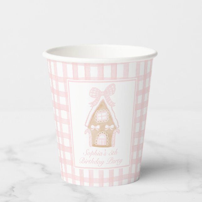 Pink Gingerbrot House Party Paper Cups Pappbecher (Vorderseite)