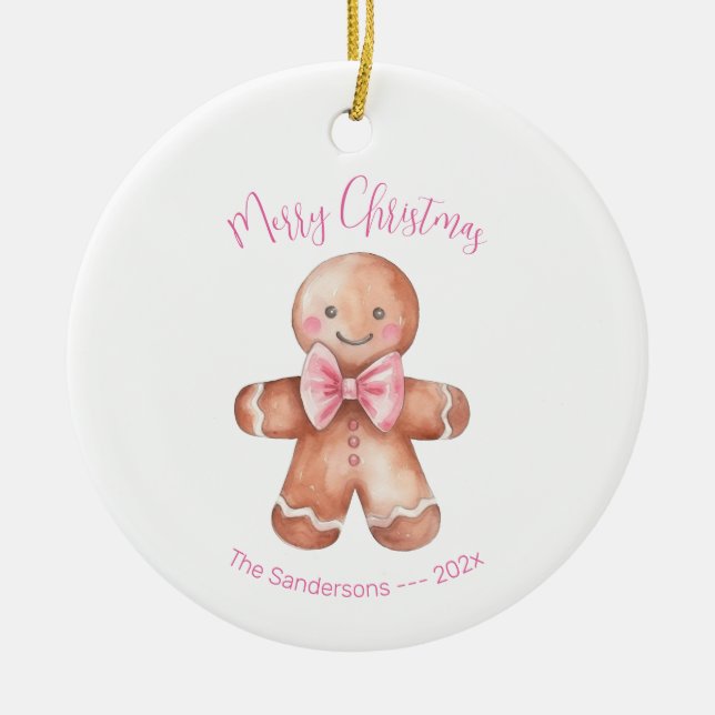 Pink Gingerbrot Mann Weihnachten Keramik Ornament (Vorne)