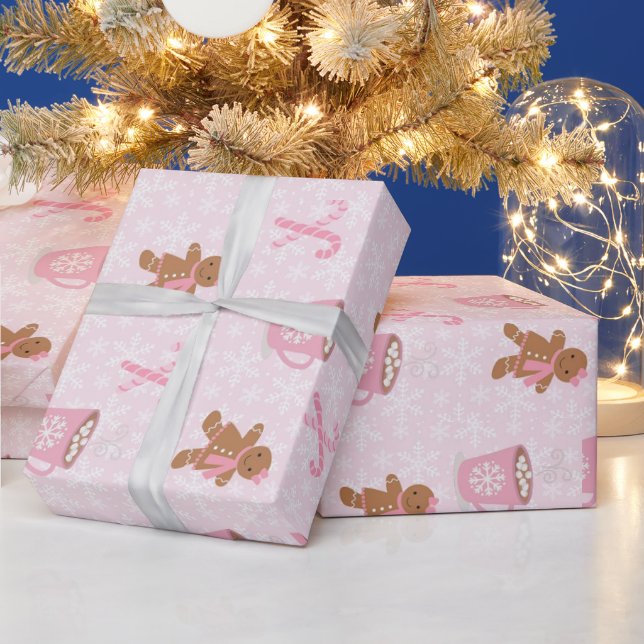 Pink Gingerbrot Weihnachten Geschenkpapier (Feiertage)