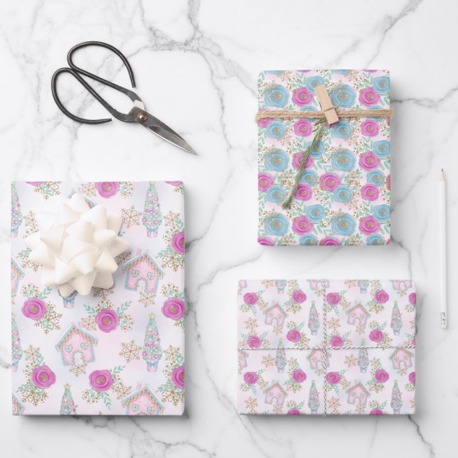 Pink Gingerbrot Weihnachten Geschenkpapier Set (Vorderseite)