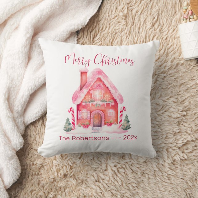 Pink Gingerbrot Weihnachten im Haus Kissen (Decke)