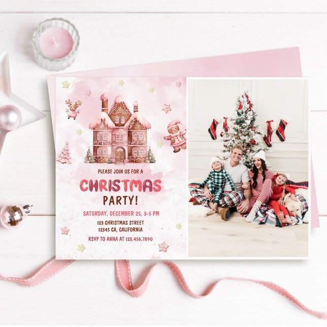 Pink Gingerbrot Weihnachtsgebäck Party Foto Einladung (Von Creator hochgeladen)