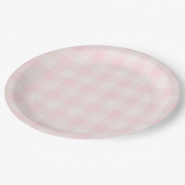 Pink Gingham 2 Pappteller (Schrägansicht)