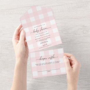 Pink Gingham All in one baby Dusche Einladung