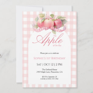 Pink Gingham Apple Birthday Einladung