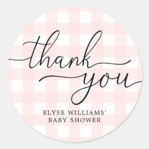 Pink Gingham Baby Dusche Danke, dass du Sticker be