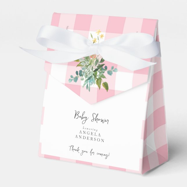 Pink Gingham Baby Dusche Danke für Ihre Gefallen B Geschenkschachtel (Vorderseite)