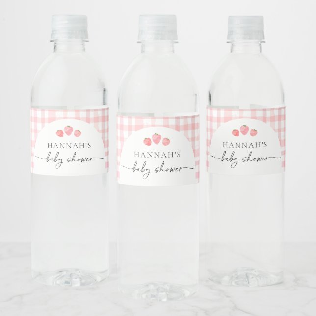 Pink Gingham Baby Dusche Wasserflaschen Labels (Flaschen)