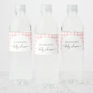 Pink Gingham Baby Dusche Wasserflaschen Labels