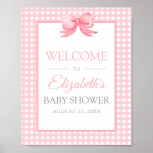 Pink Gingham Baby Dusche Willkommenspender Poster