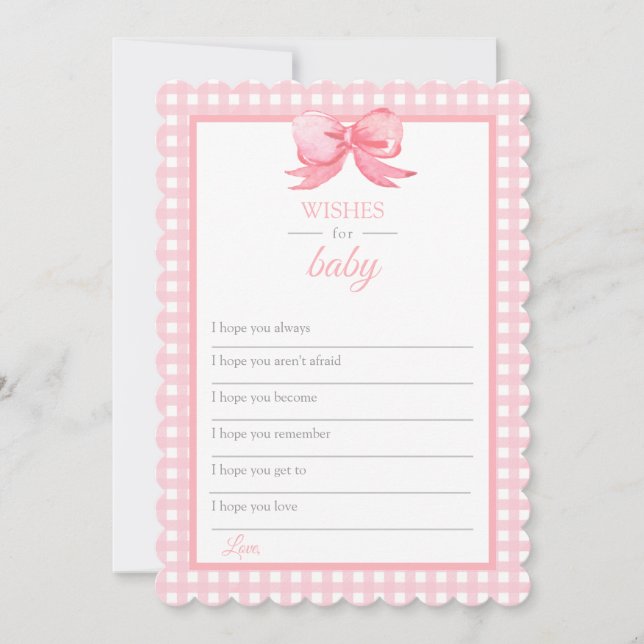 Pink Gingham Baby Dusche Wünsche für Babykarte Einladung (Vorderseite)