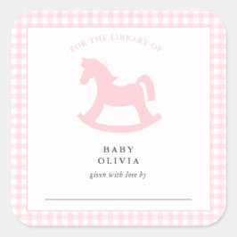 Pink Gingham Baby Girl für Buchzeichen in der Bibl Quadratischer Aufkleber