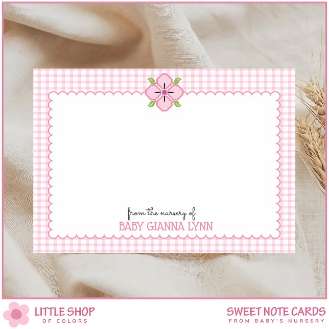 Pink Gingham Baby Girl Kinderzimmer - Danke Mitteilungskarte (Von Creator hochgeladen)
