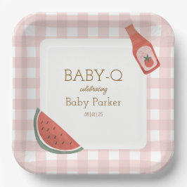 Pink Gingham Baby-Q Square Plate Pappteller