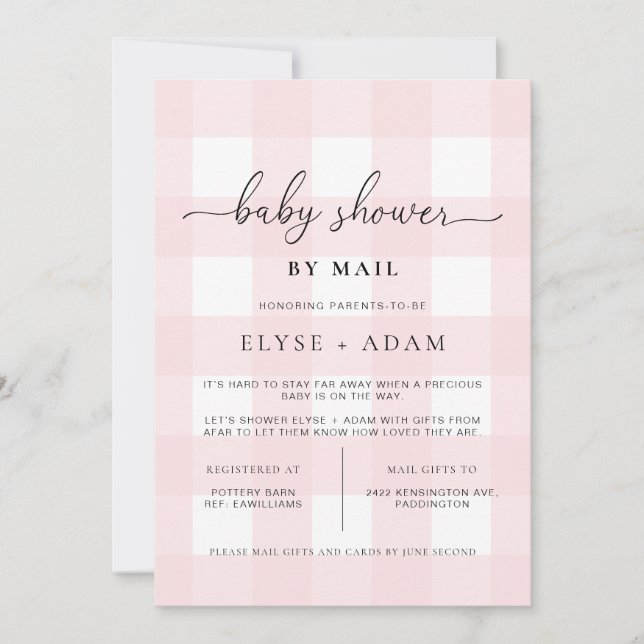 Pink Gingham Baby Shower by Mail Einladung (Vorderseite)