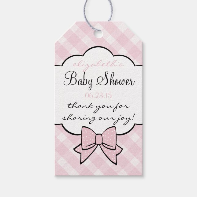 Pink Gingham Baby Shower Guest Gefallen Vielen Dan Geschenkanhänger (Vorderseite)