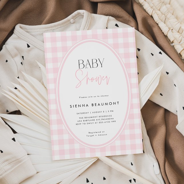 Pink Gingham Baby Shower Invitation Einladung (Von Creator hochgeladen)