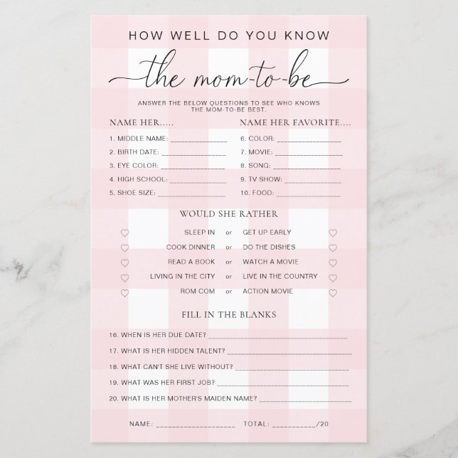 Pink Gingham Baby Shower kennt die Mama zu sein (Vorderseite)