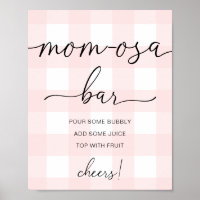 Pink Gingham Baby Shower Mama-osa Bar Sign