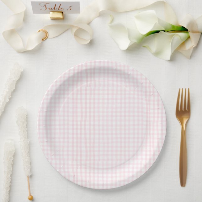 Pink Gingham Baby Shower Pappteller (Hochzeit)