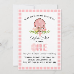 Pink Gingham Barnyard Einladung zum Geburtstag