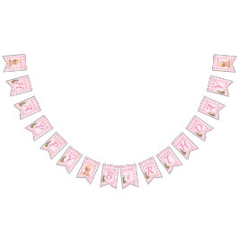 Pink Gingham Bear Cub Happy Birthday Wimpelkette