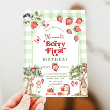 Pink Gingham Beere Erste Erdbeere 1. Geburtstag