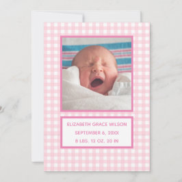 Pink Gingham Birth Announcement Card Ankündigung