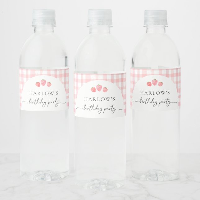 Pink Gingham Birthday Water Flasche Labels (Flaschen)