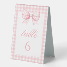 Pink Gingham Bow Baby Girl Dusche Tischnummern
