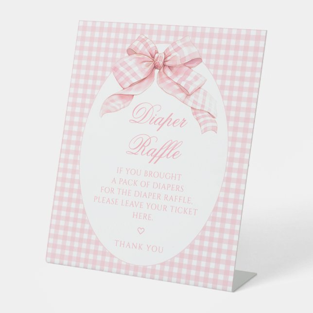 Pink Gingham Bow Baby Girl Dusche Windelwanne Sockelschild (Vorderseite)