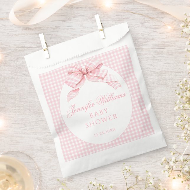 Pink Gingham Bow Coquette Thema Baby Girl Dusche Geschenktütchen (Ausgeschnitten)