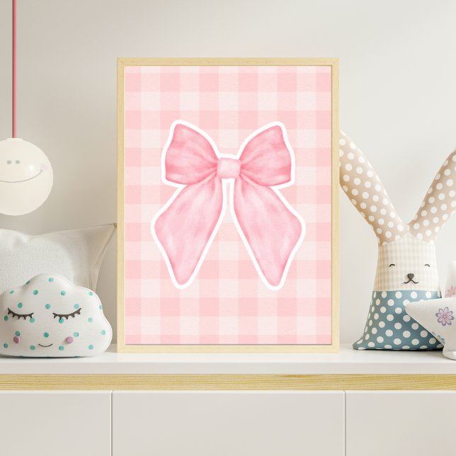 Pink Gingham Bow Nursery Poster Baby Girl Room (Créateur téléchargé)