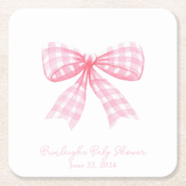 Pink Gingham Bow Ribbon Coquette Personalisiert Rechteckiger Pappuntersetzer
