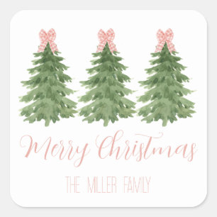 Pink Gingham Bow Weihnachtsbaum Sticker Geschenk T