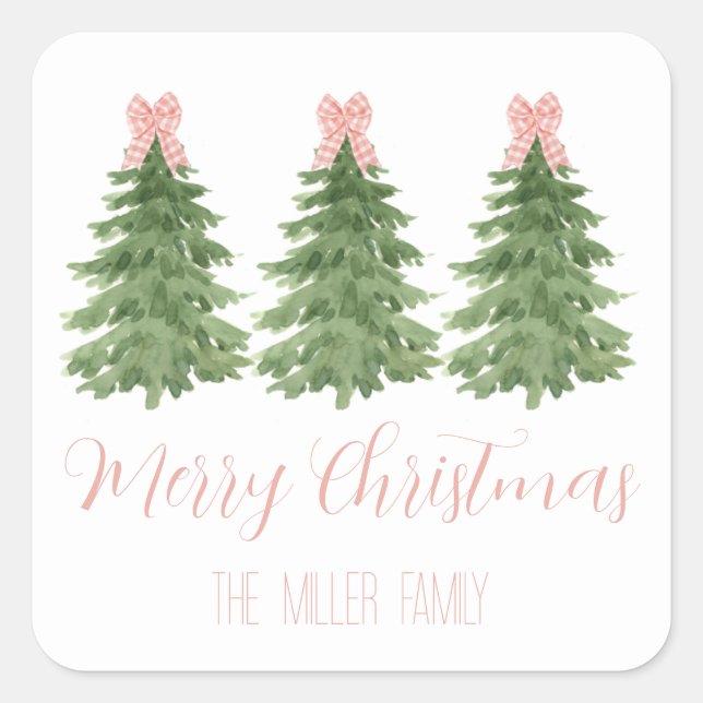 Pink Gingham Bow Weihnachtsbaum Sticker Geschenk T (Vorderseite)