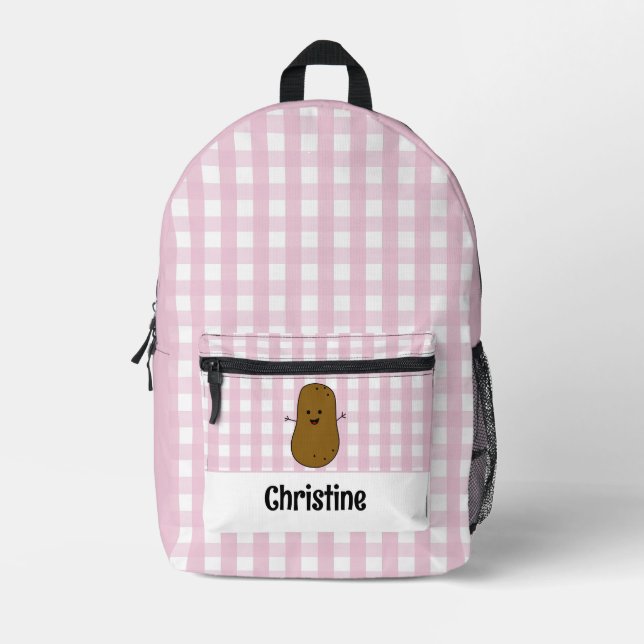 Pink Gingham Brown Potato Custom Bedruckter Rucksack (Vorderseite)