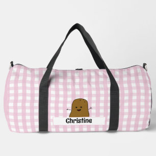Pink Gingham Brown Potato Custom Duffle Bag