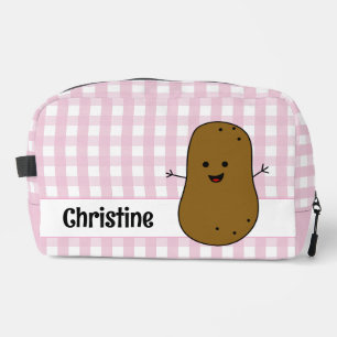 Pink Gingham Brown Potato Custom Waschbeutel
