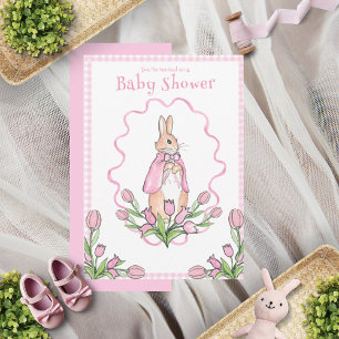 Pink Gingham Bunny Baby Dusche Einladung