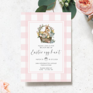 Pink Gingham Bunny Easter Egg Hunt Einladung