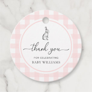 Pink Gingham Bunny Rabbit Baby Dusche Geschenkanhänger