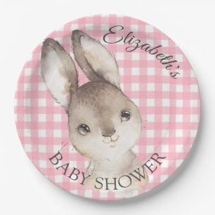Pink Gingham Bunny Rabbit Babydusche Papierplatte Pappteller