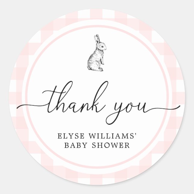 Pink Gingham Bunny Rabbit Dusche Sticker (Vorderseite)